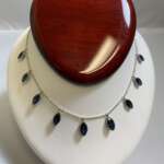 14K White Gold Necklace With Oval Blue Stones With Matching Earrings