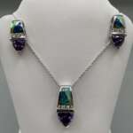 Lapus Lazuli With White & Blue Gemstones Earring & Pendant Set